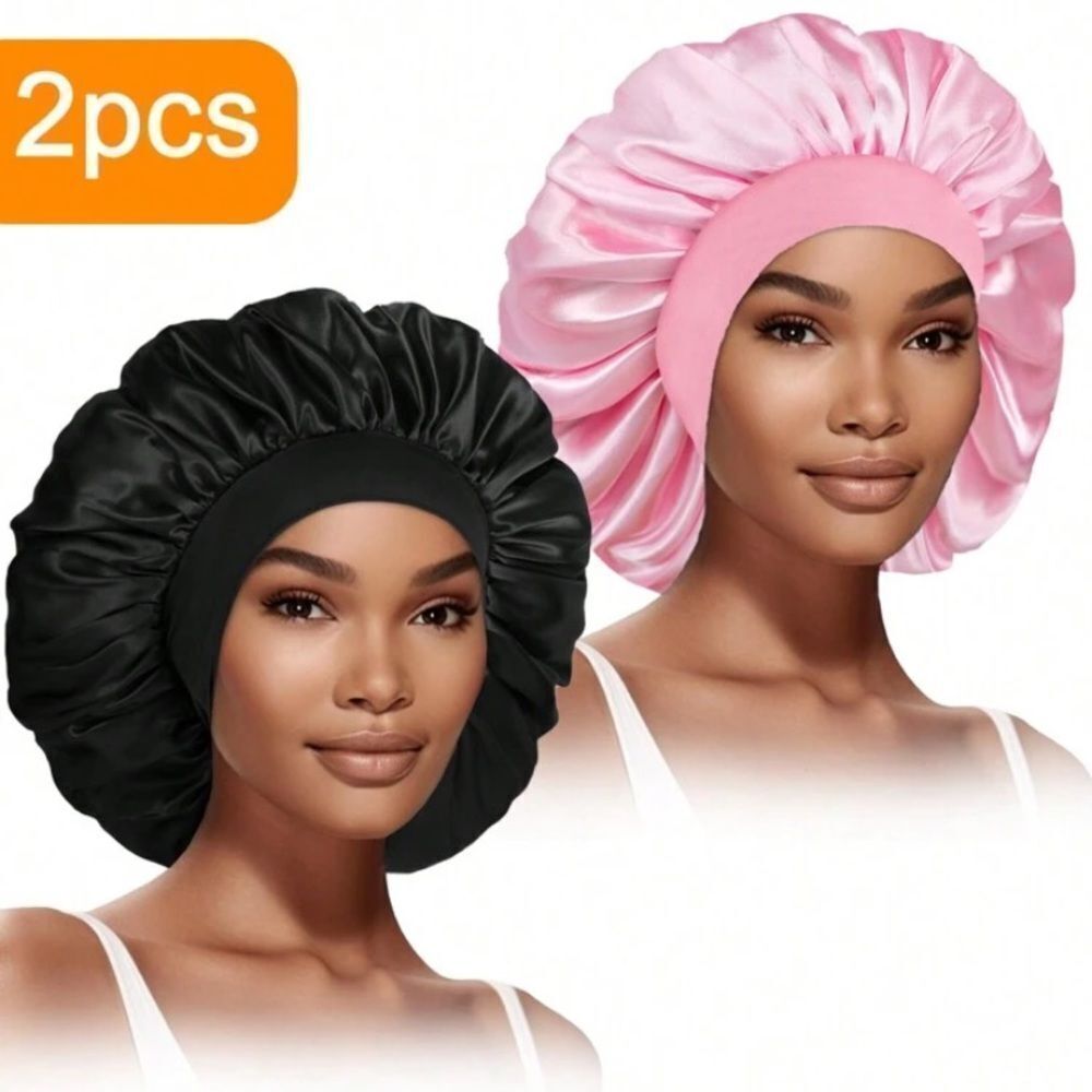 3for$20 2pcs( black & pink) Women Bonnets, Solid Color Wide Brim Elastic